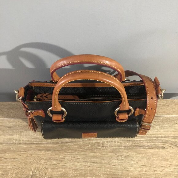 Dooney & Bourke Pebble Grain Leather Medium Pocket Satchel Black with Brown Trim - Picture 8 of 15